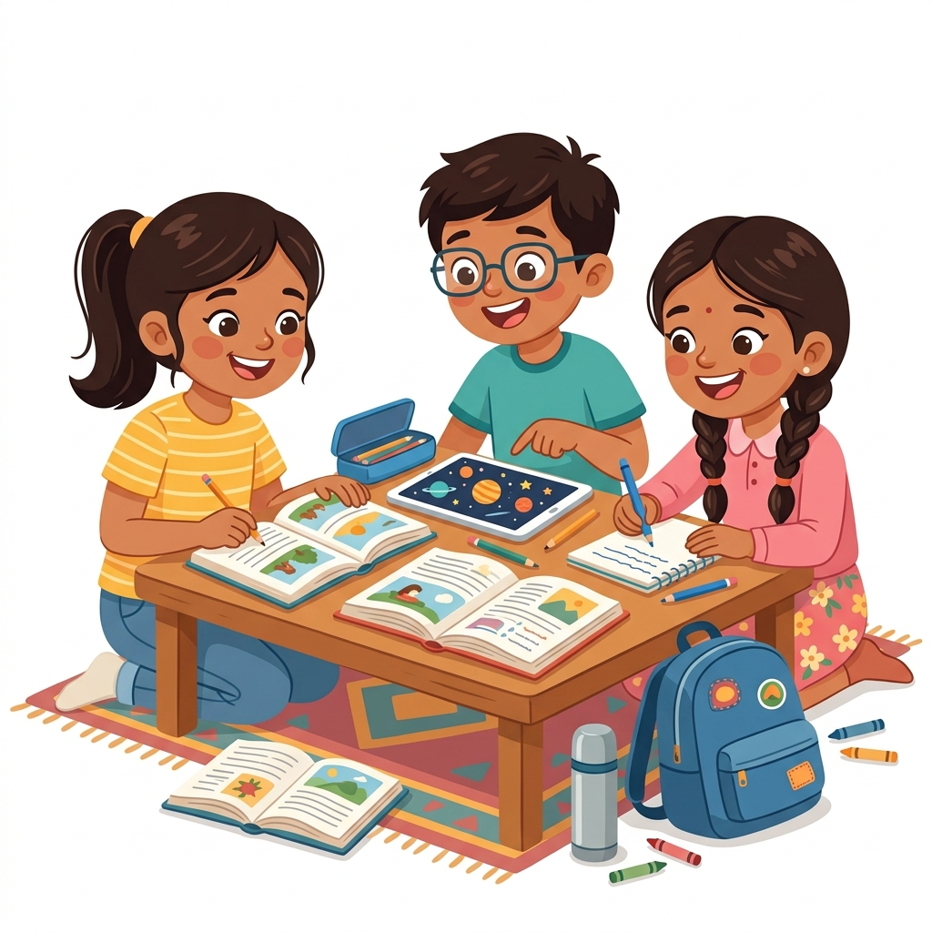 Children studying together